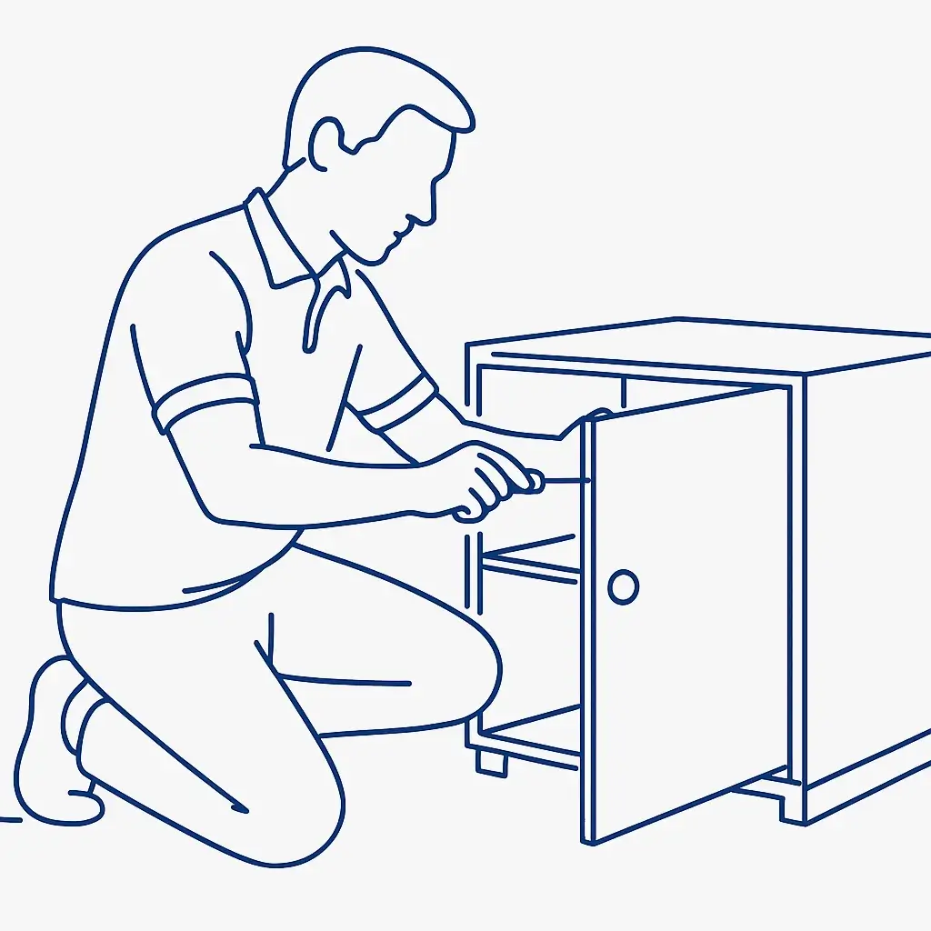 Mover assembling a cabinet